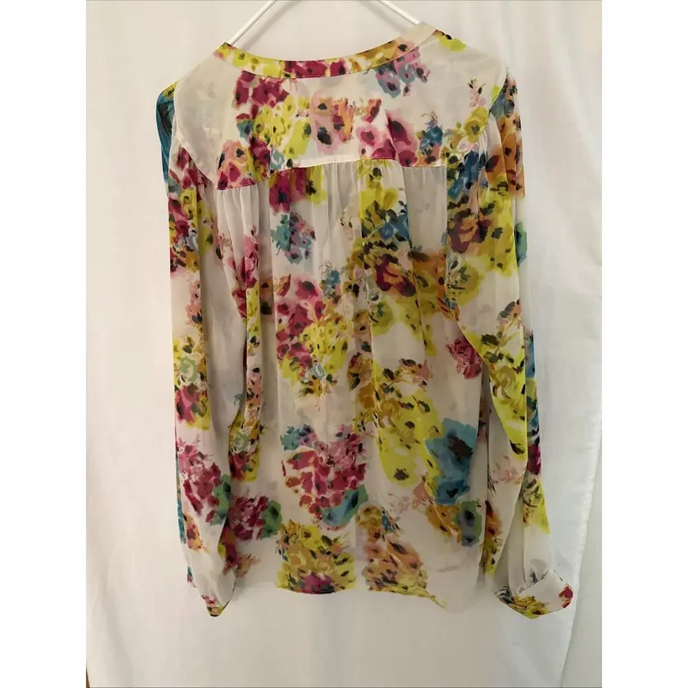 Kut from the Kloth Size Large Floral Womens Sheer Chiffon Button Down Top Blouse